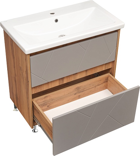 Stella Polare Тумба с раковиной Рене 80 дуб вотан/серый – фотография-4